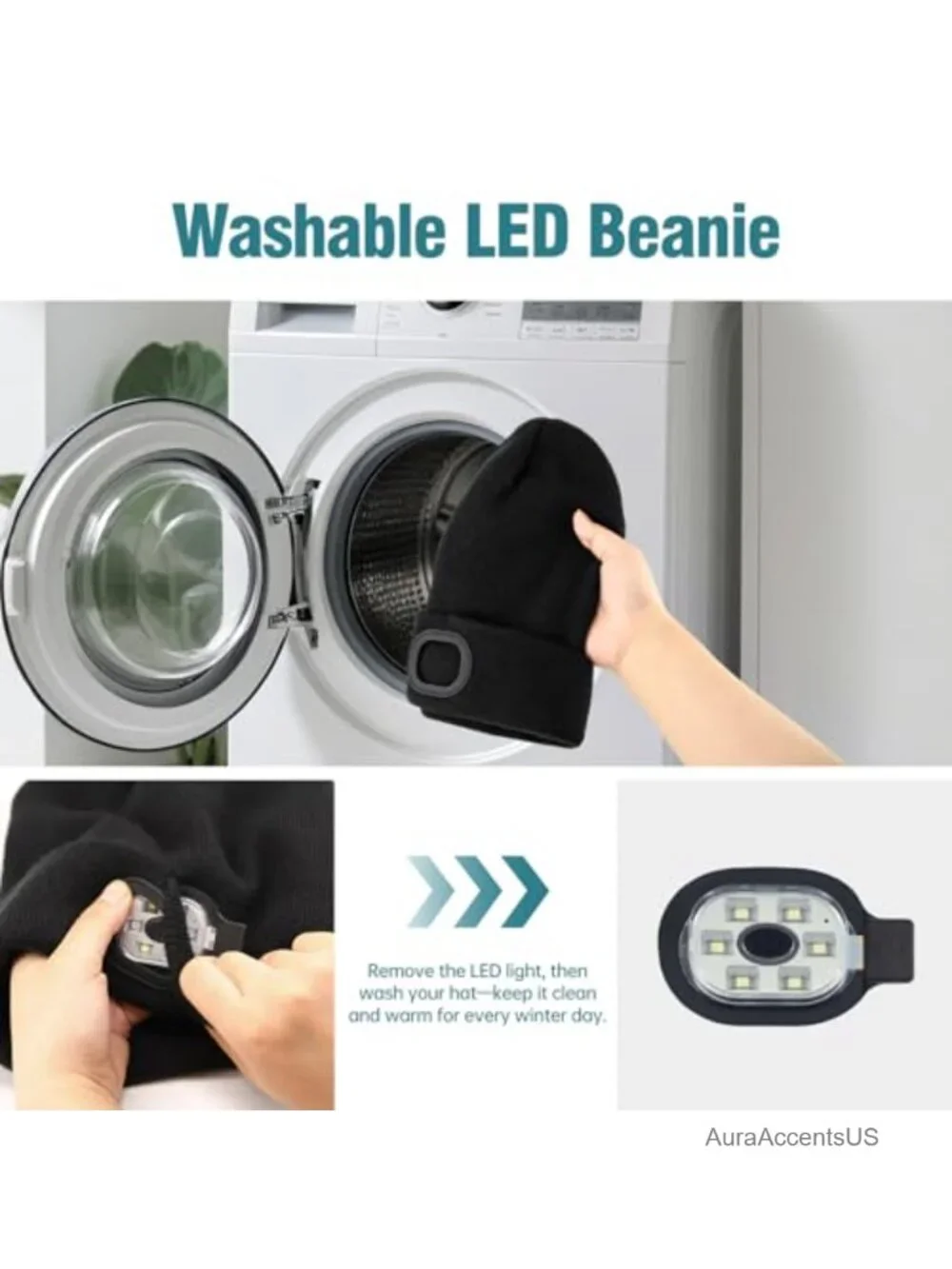 LED Beanie Hat with Bluetooth Headphones, Rechargeable Headlamp, 100% Acrylic,